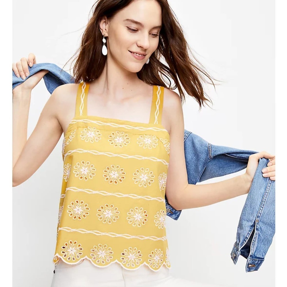 LOFT Yellow Eyelet Tank Top